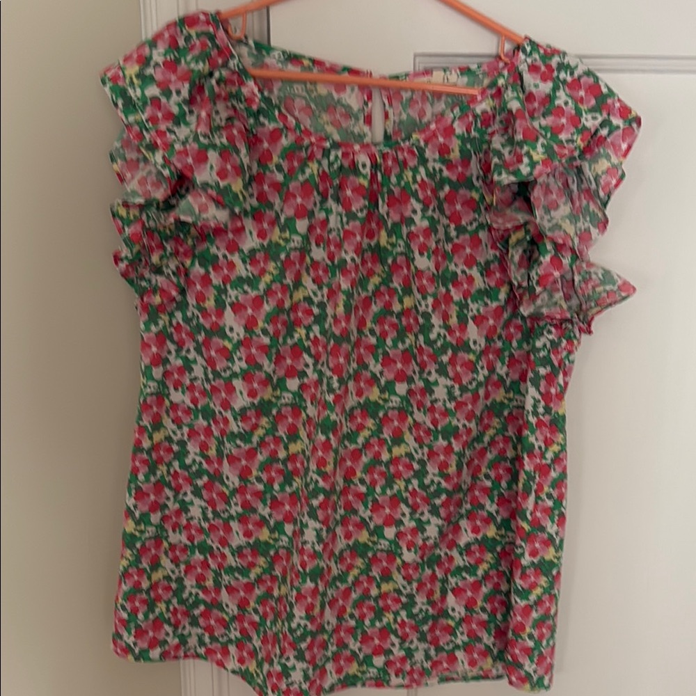 Multicolored Sweetheart Flutter Sleeve Ruffled Bl… - image 1